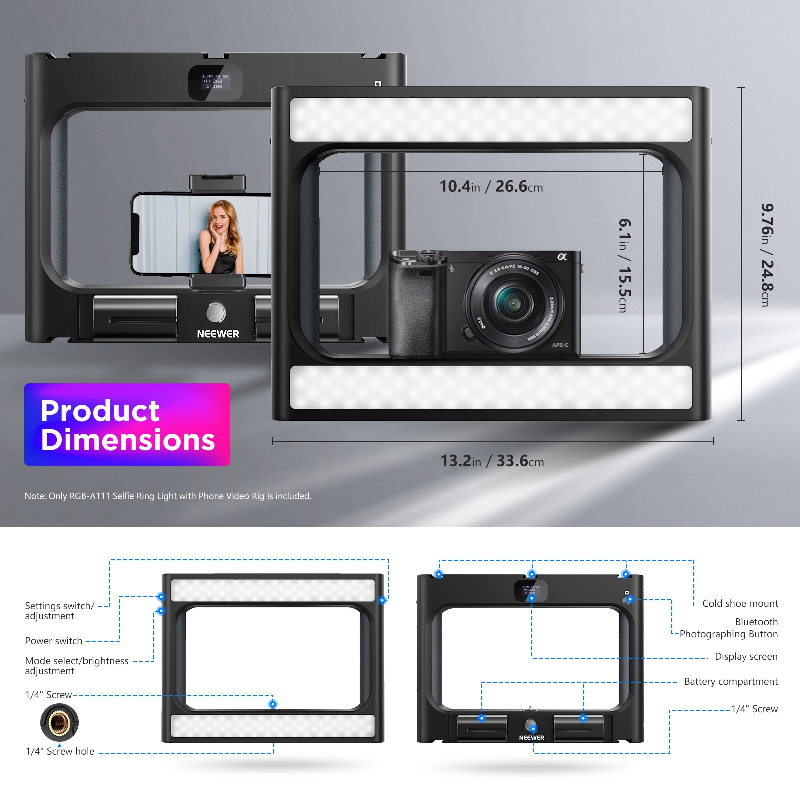 NEEWER A111 RGB Smartphone Video Rig with LED Selfie Light - Perfect for YouTube, TikTok, and Vlogging Content Creation