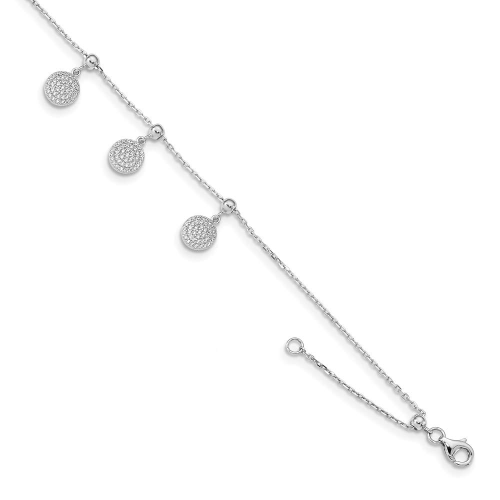 925 Sterling Silver Cubic Zirconia Circle Dangle Adjustable Bracelet for Women - Elegant Fine Jewelry Gift for Her (8.5