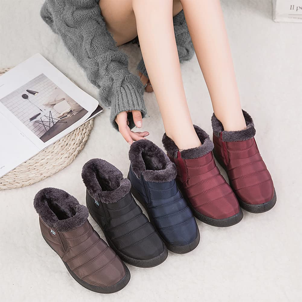 Women's Winter Snow Boots - Fur Lined Waterproof Ankle Booties with Slip-Resistant Sole | Warm Slip-On Shoes for Snowy Weather, Outdoor Activities & Casual Wear