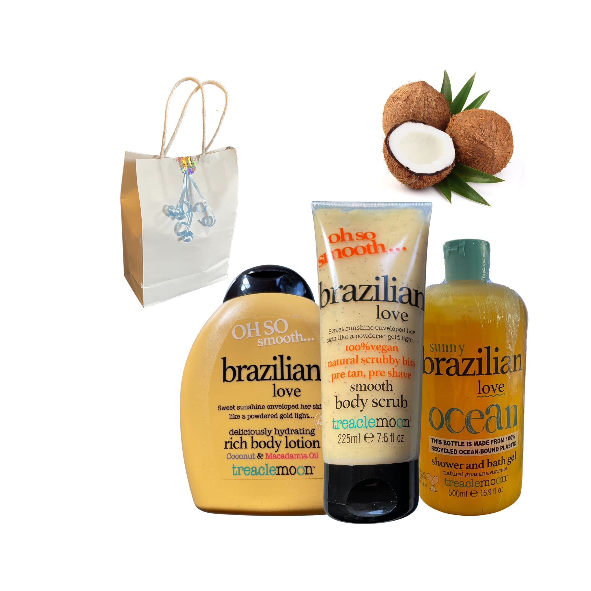 Treaclemoon Brazilian Bundle Gift Set - Vegan Shower Gel, Body Scrub & Lotion Trio | Dermatologist Tested, Recyclable | Perfect for Summer Body Care & Spa Day at Home