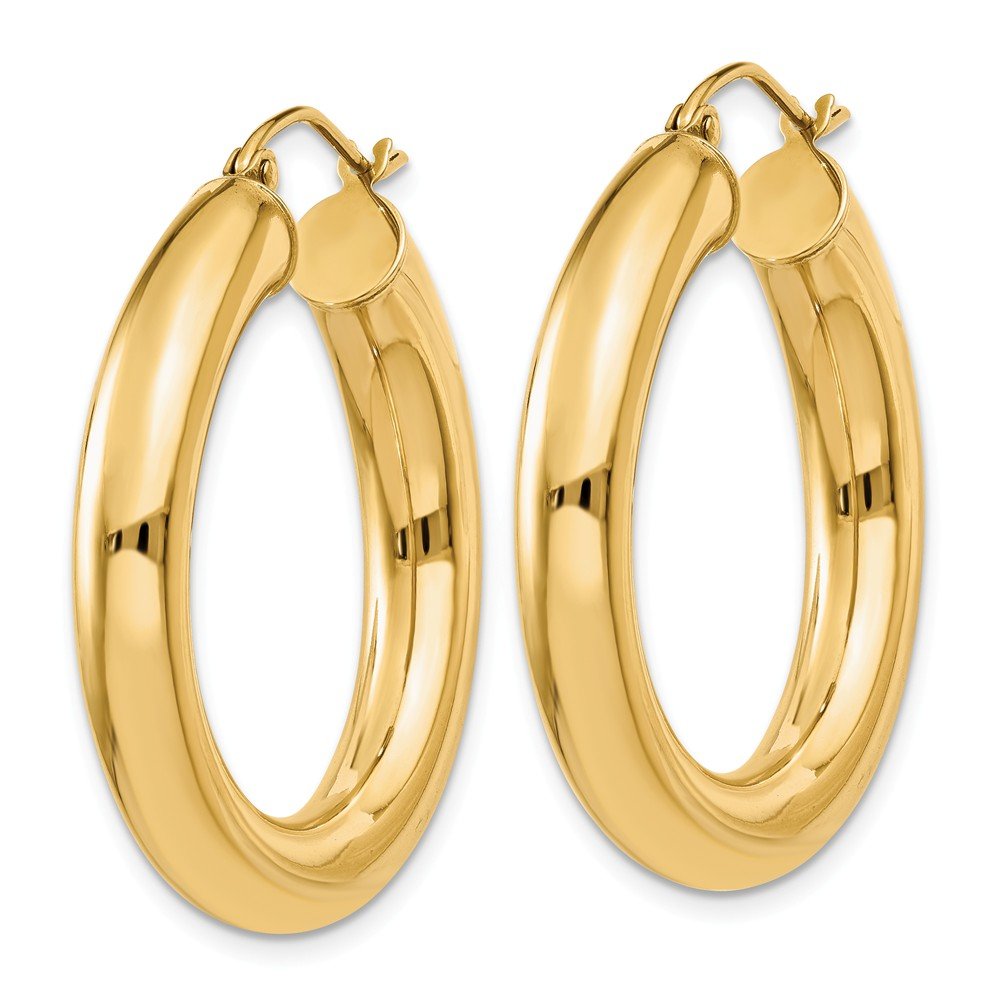 14K Solid Yellow Gold Polished 5mm Tube Hoop Earrings for Women - Classic Everyday & Special Occasion Jewelry Gift