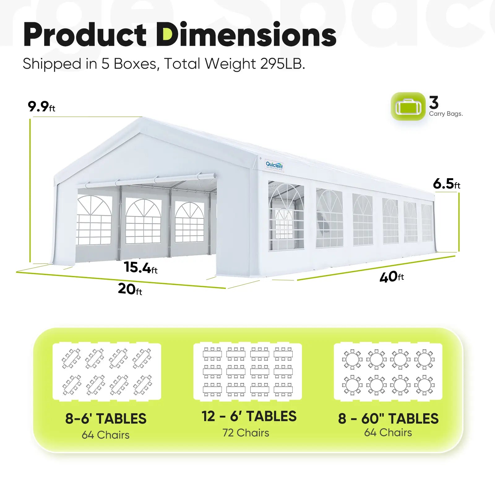 20' x 40' White Party Tent - Heavy Duty Outdoor Canopy for Weddings, Events & Backyard Gatherings - Waterproof & UV Resistant Shelter