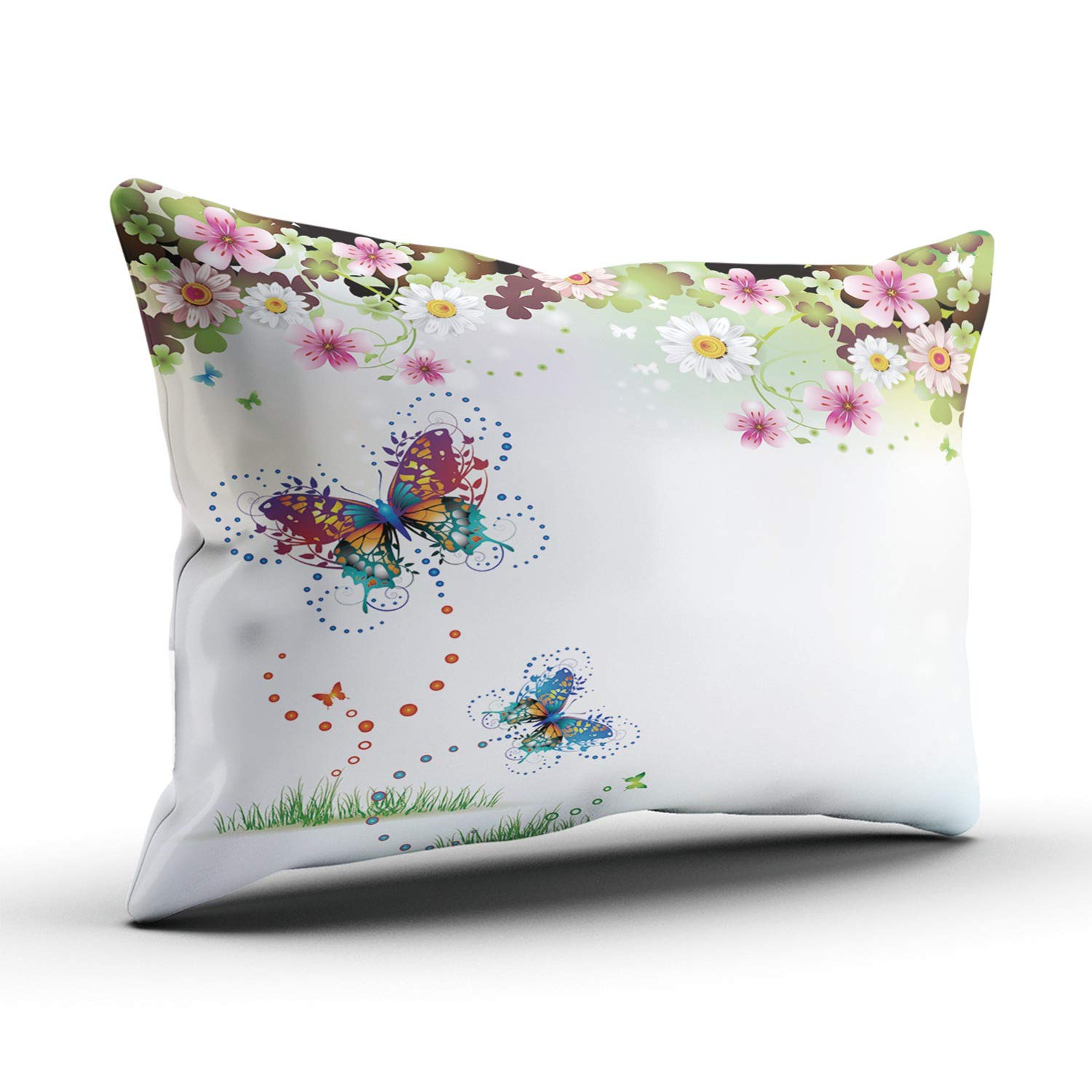 Spring Floral Butterfly Printed Lumbar Pillow Cover - 12x20 Inches Sofa Throw Pillowcase for Bedroom Decor, Cushion Cover with One-Side Design (Set of 1) - Perfect for Living Room, Bedroom & Home Decor Accent