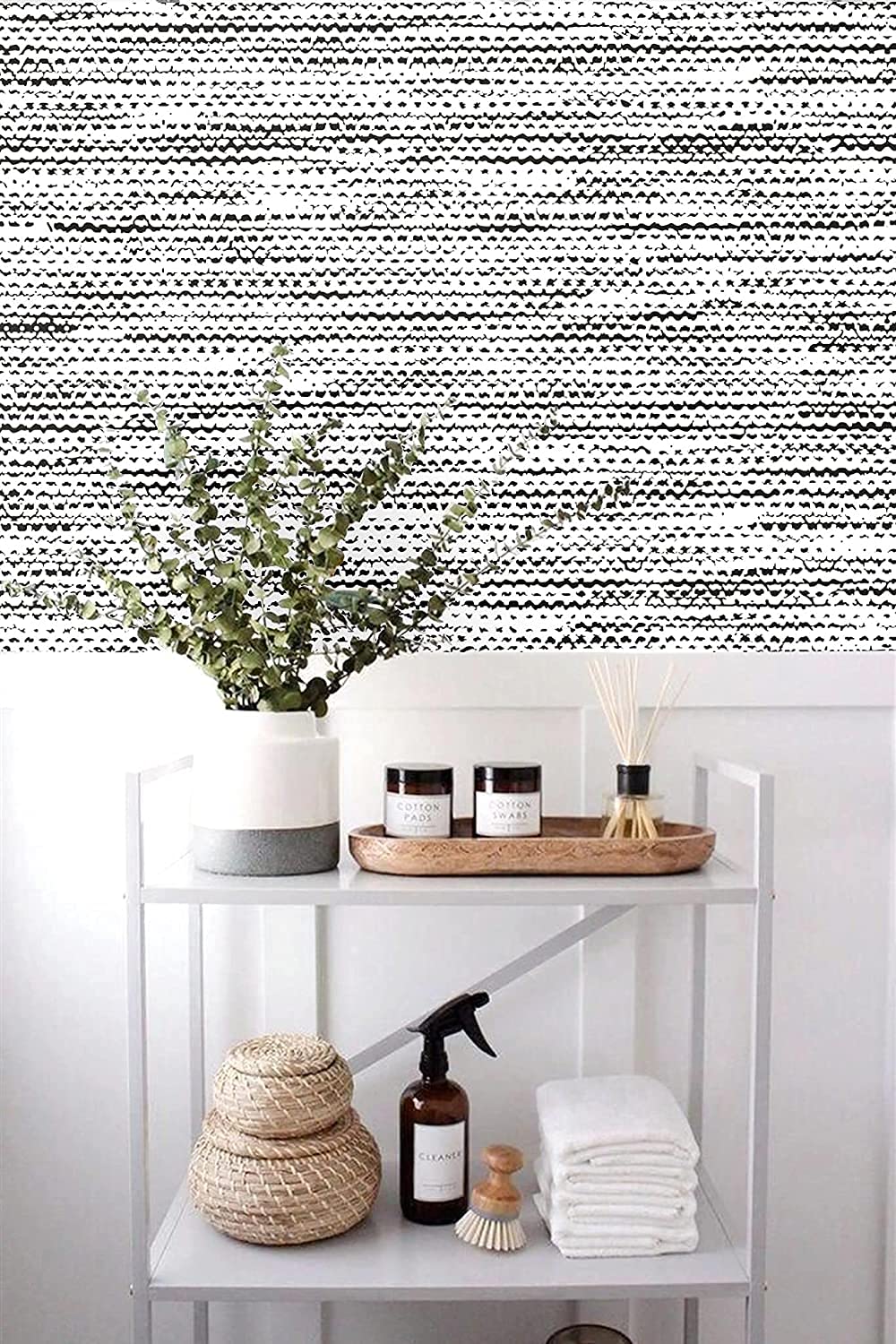 Modern Dark Gray Boho Waves Dots Peel and Stick Wallpaper - Self-Adhesive Drawer & Cabinet Contact Paper for Furniture, Dresser, Shelves - Waterproof Removable Decorative Vinyl for Home, Office, Nursery Decor