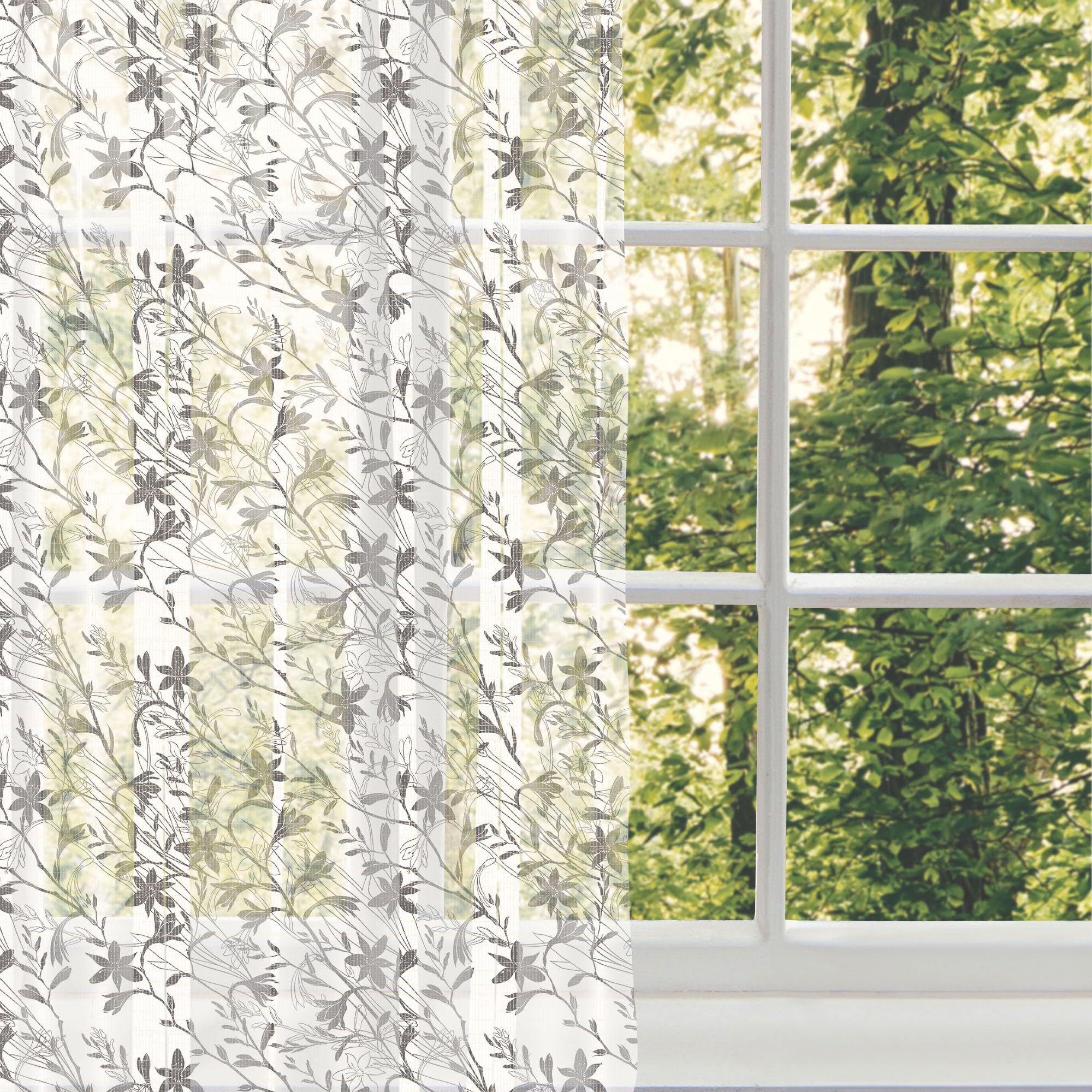 Ambesonne Floral Tulle Curtains with Rod Pocket - Blooming Wildflower Sheer Drapes for Living Room & Bedroom, 108