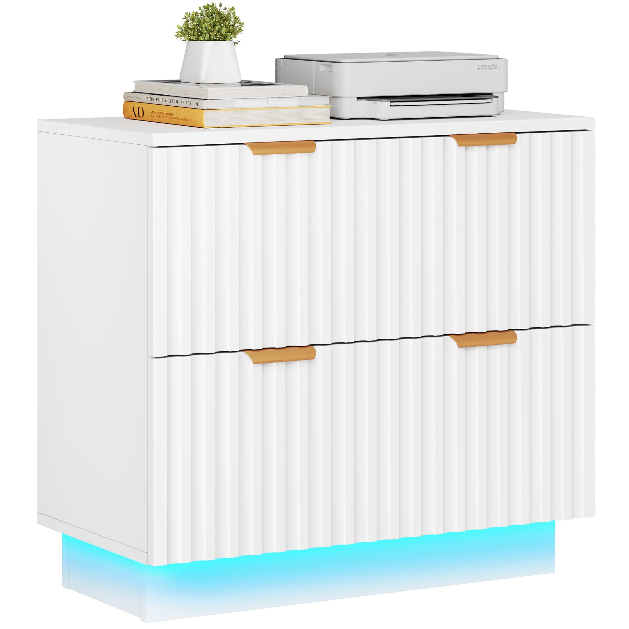 YITAHOME 2-Drawer File Cabinet with LED Light - Modern Lateral Filing Cabinet for Home Office, Large Storage Organizer - Perfect for Document Storage & Office Organization (White)