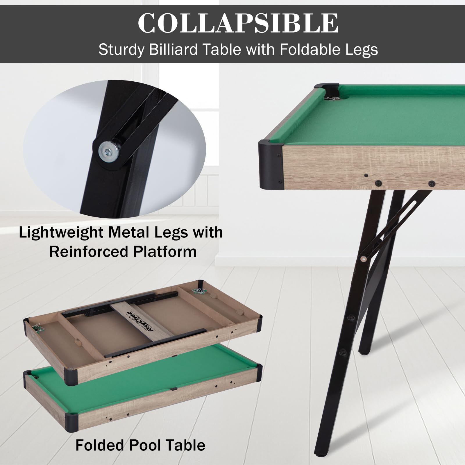 4.5ft Folding Pool Table for Kids & Adults - Portable Billiards Game Set with 2 Cue Sticks, 16 Balls, Triangle & Chalk - Indoor/Outdoor Family Game Room Entertainment for Parties & Recreation