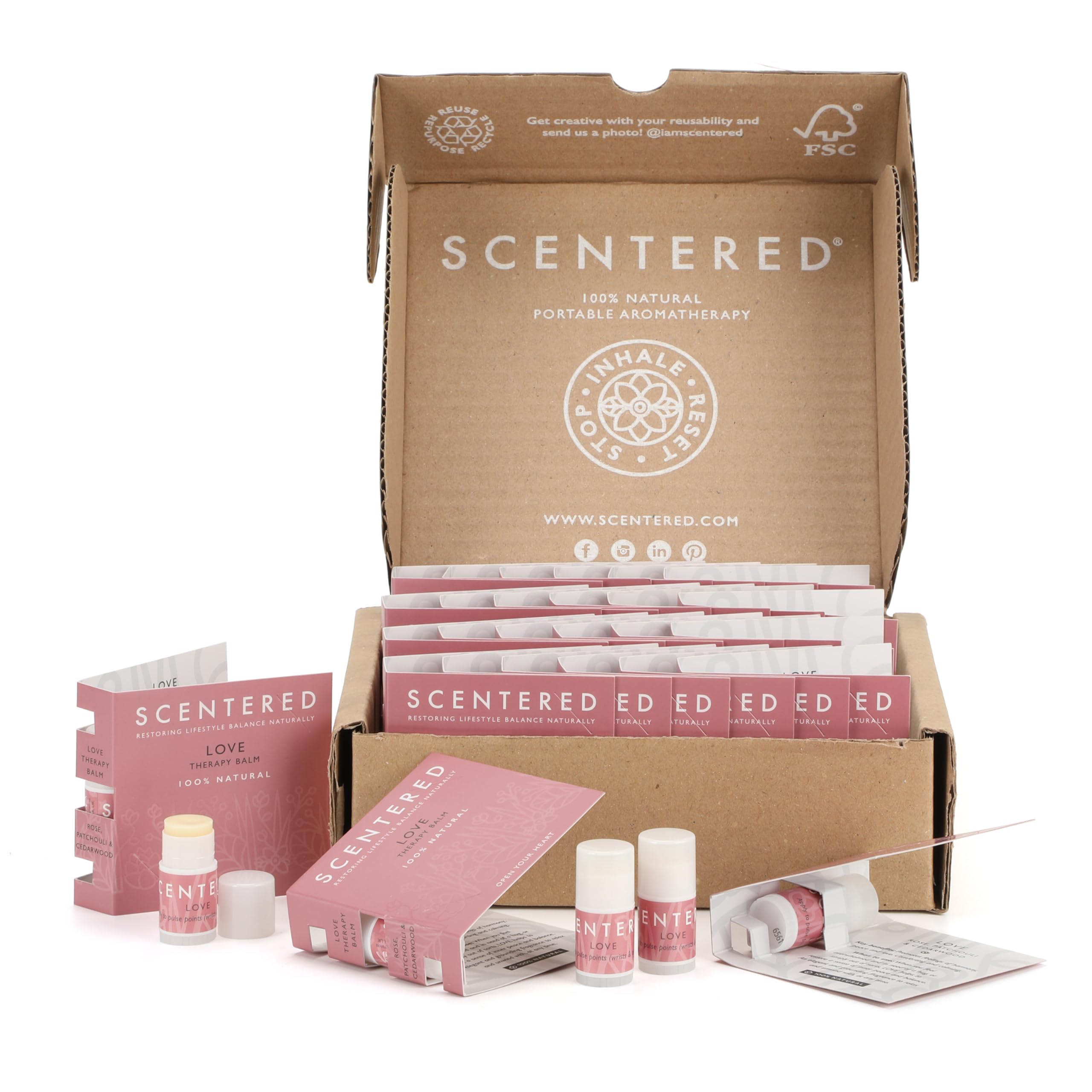 Scentered Aromatherapy Balms Gift Set - 30 Mini Essential Oil Balms (Rose, Patchouli & Cedarwood) for Wedding Favors, Corporate Gifts & Employee Appreciation - Perfect for Stress Relief, Spa Days & Self-Care Moments