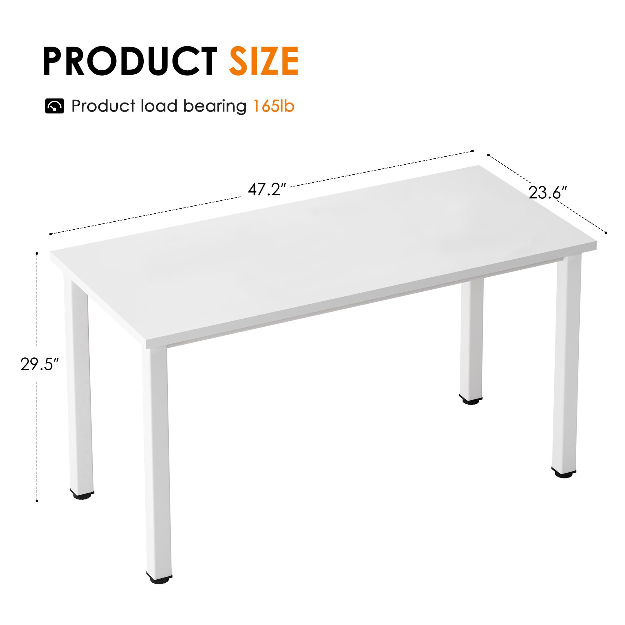 47 Inch Modern White Computer Desk - Home Office & Gaming Desk with Simple Design, Study Writing Table for Students | Perfect for Small Spaces, Dorm Rooms & Workstations