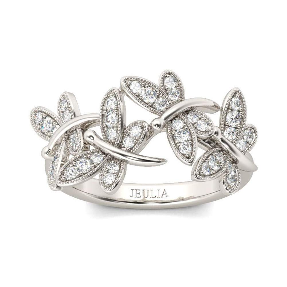 0.5 Carat Dragonfly Ring for Women - 925 Sterling Silver Insect Band with Cubic Zirconia - Solitaire Wedding Band, CZ Engagement Ring - Anniversary & Romantic Jewelry Gift for Her - Perfect for Outdoor Weddings, Garden Parties & Nature-Inspired Fashion