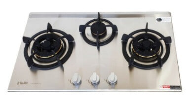 Ellane 60cm/90cm Slimline Hood with Black Panel EH 9160 + Ellane EB 338SV 76cm 3 Burner Gas Cooker - Modern Kitchen Ventilation System for Home Cooking & Baking
