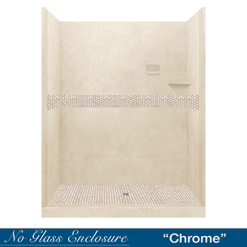 60 Alcove Desert Sand Sistine Stone & Honey Hex Mosaic Tile - DIY Shower Remodel Kit for Bathroom Wall & Floor Backsplash - Perfect for Home Renovation, Spa Style Decor, and Modern Interior Design