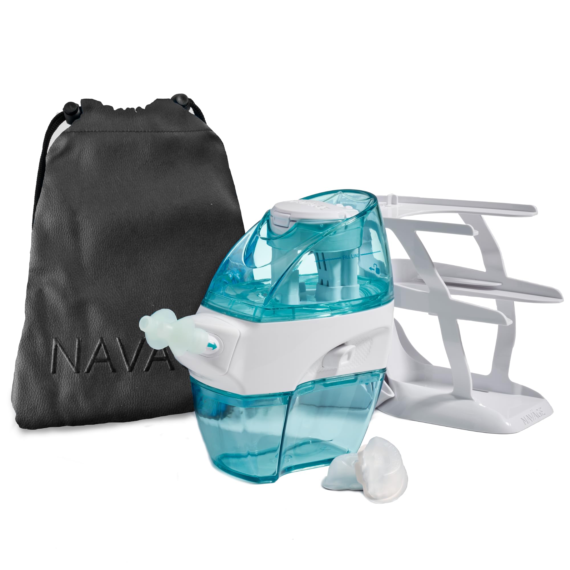 Navage Deluxe Bundle Nasal Irrigation System - Saline Nasal Rinse Kit with Nose Cleaner, 20 Salt Pods, Travel Bag & Countertop Caddy | Sinus Relief for Allergies, Cold & Congestion | Home & Travel Use