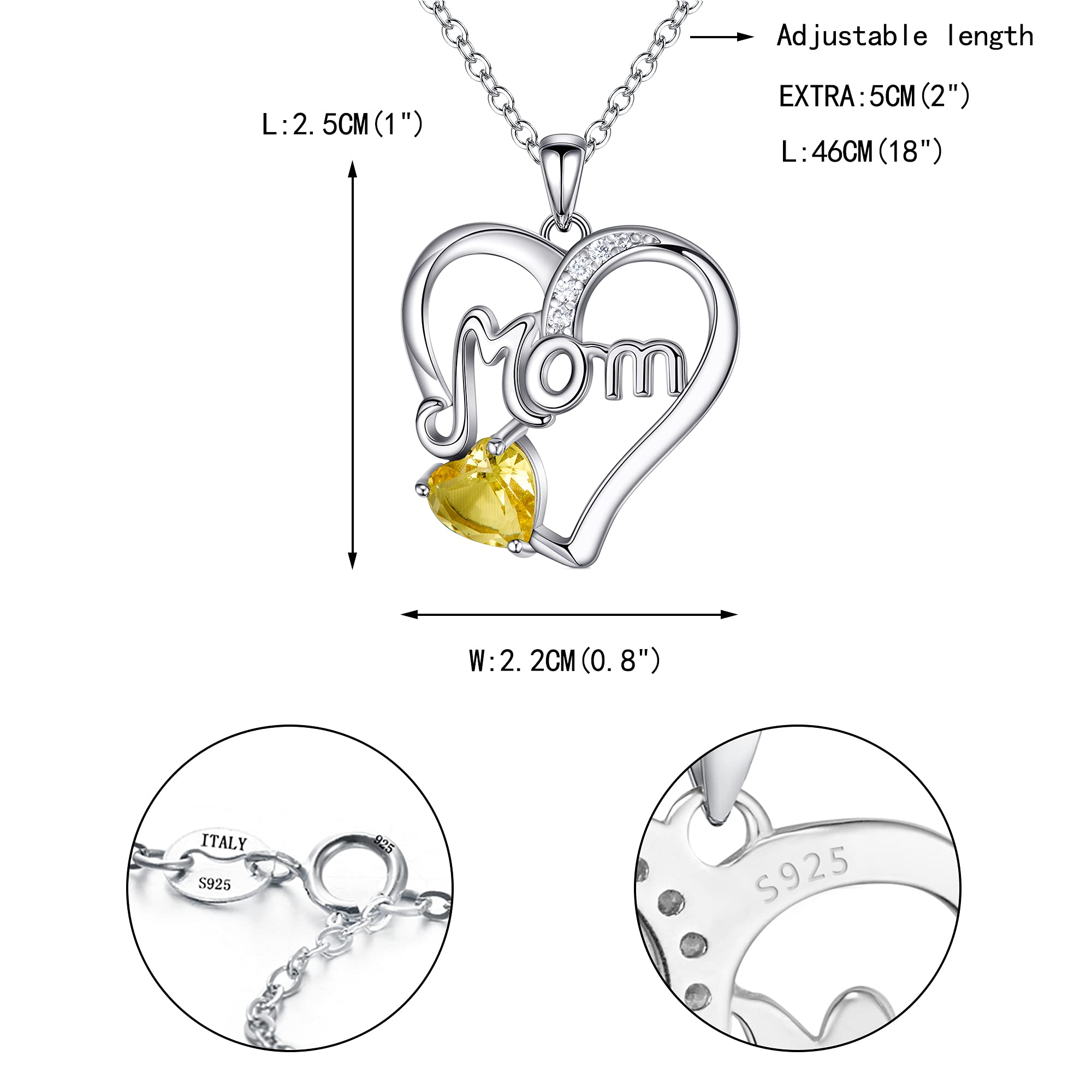 EVER FAITH Sterling Silver Mom Necklace with CZ Birthstone Heart Pendant - Elegant Jewelry Gift for Women, Daughter Birthday Present | Perfect for Mother's Day, Christmas & Special Occasions