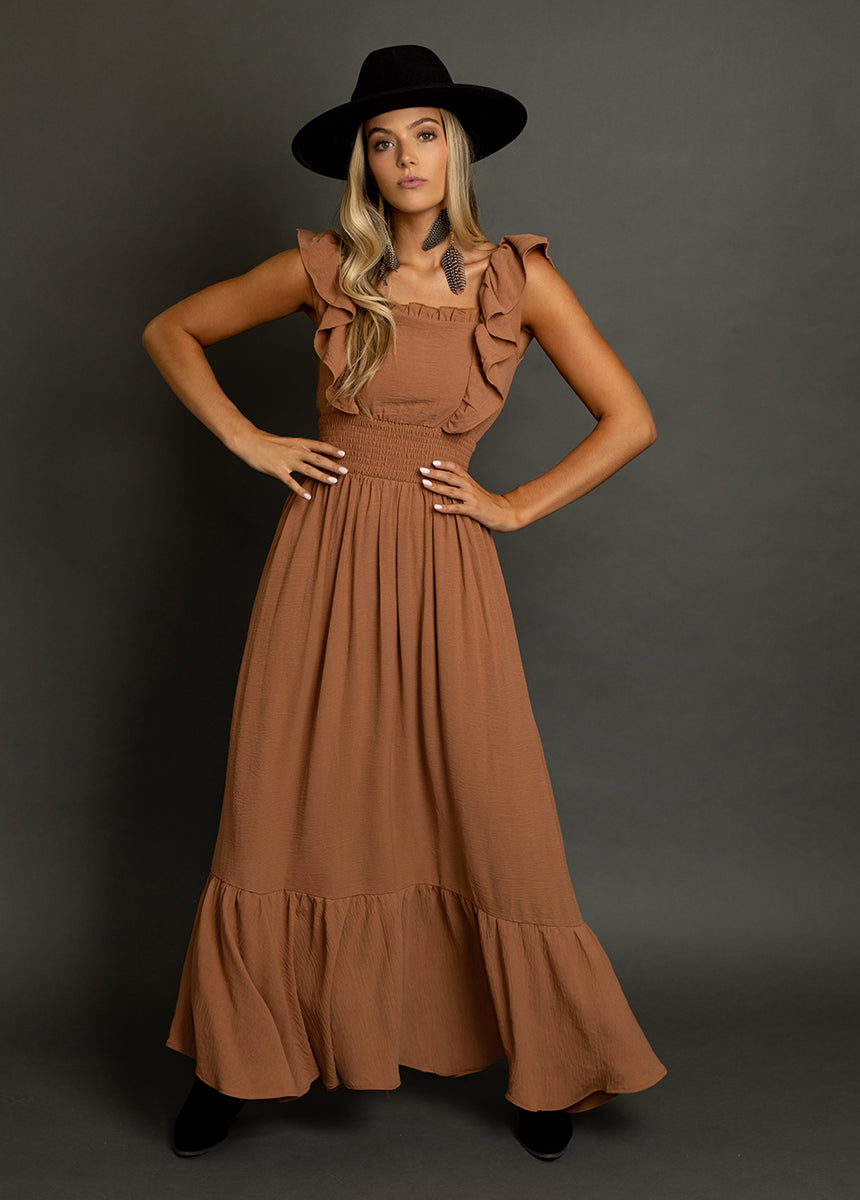 Elegant Camel Color Dawn Dress for Women - Casual & Party Wear - Perfect for Office, Date Night & Special Occasions