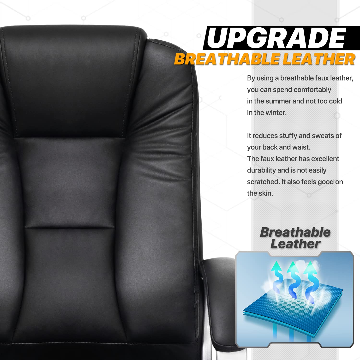 MoNiBloom Executive Office Chair with Ergonomic Lumbar Support - Big & Tall PU Leather Computer Chair with 29
