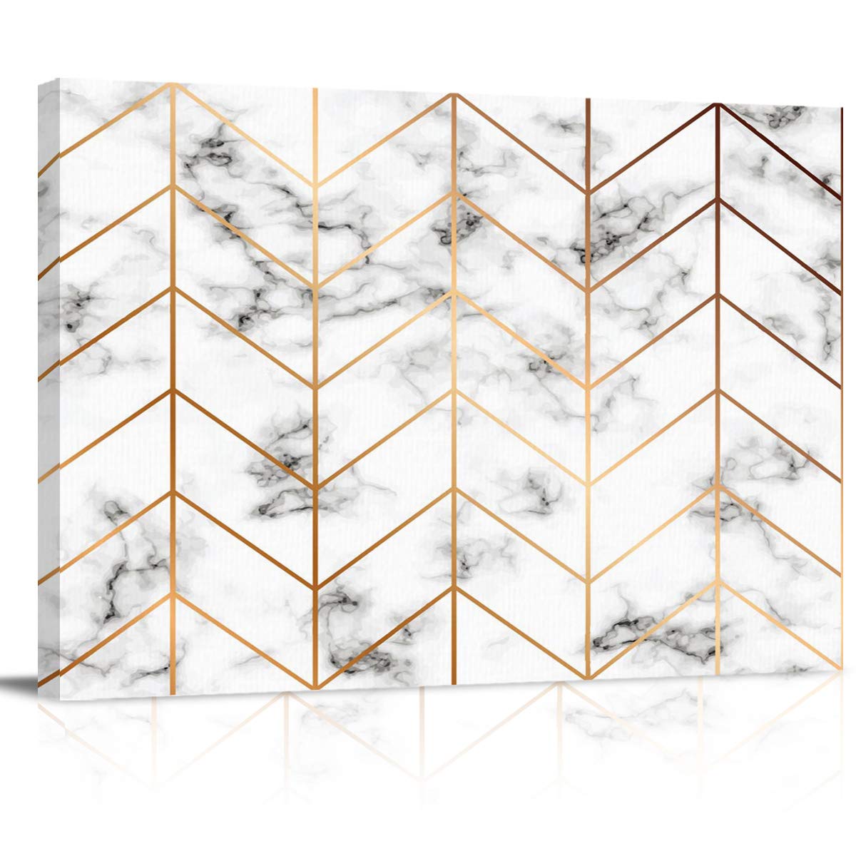 Framed Canvas Wall Art Print - Marble Granite Pattern with Golden Lines, Stretched & Framed Bathroom & Bedroom Decor - Modern Home Wall Decoration for Living Room, Office & Dorm