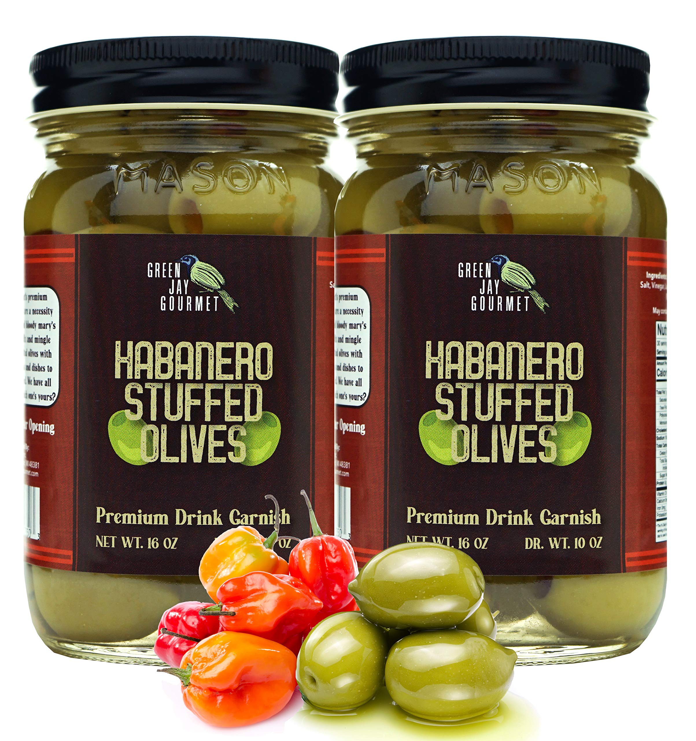 Premium Gourmet Habanero Stuffed Green Olives – All Natural Large Stuffed Olives for Dirty Martinis, Cocktail Garnish & Charcuterie Boards – Spicy Martini Olives – 2 x 16oz Jars – Perfect for Home Bars, Dinner Parties & Gifts