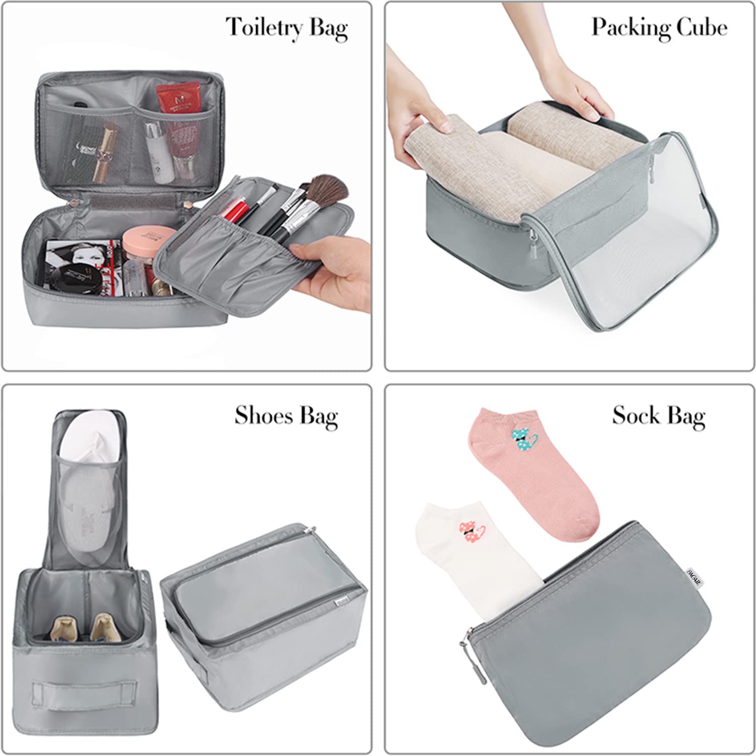 BAGAIL 8-Piece Travel Packing Cubes Set - Lightweight Luggage Organizers for Suitcases (Pewter) - Perfect for Business Trips, Vacations & Weekend Getaways