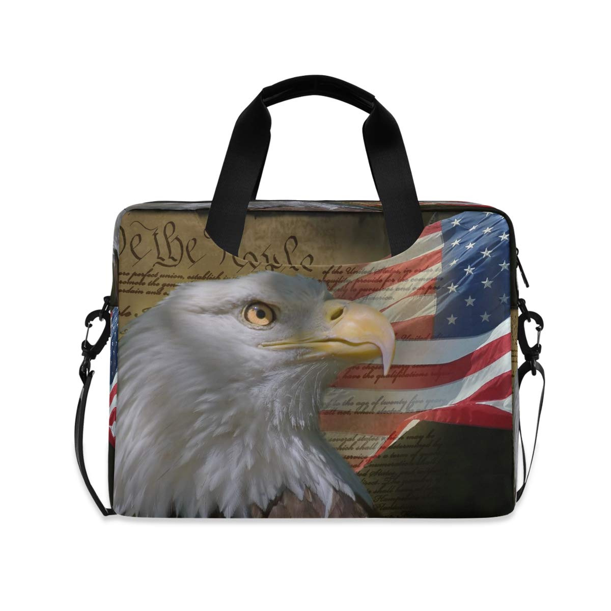 Patriotic USA Flag & Eagle Laptop Bag - Durable 13-15.6 Inch Laptop Sleeve Case with Shoulder Strap for Work, Travel & Business | American Flag Design Computer Briefcase for Men & Women