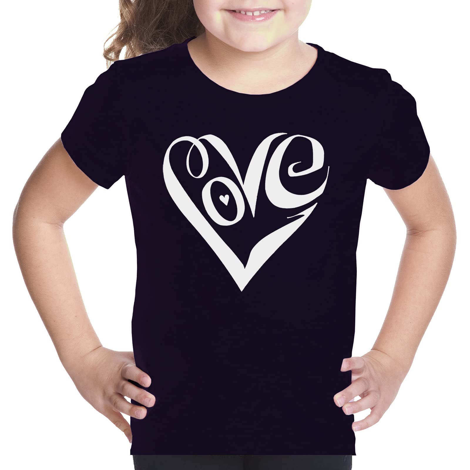 LA Pop Art Girl's Word Art T-Shirt - Script Love Heart Graphic Tee | Trendy Women's Fashion Top | Perfect for Casual Wear, Date Nights & Music Festivals