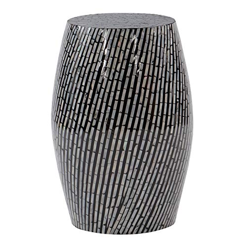 Riverbay Black Capiz Zebra Mosaic Drum Table - Stylish Side Table for Living Room, Bedroom, or Office Decor