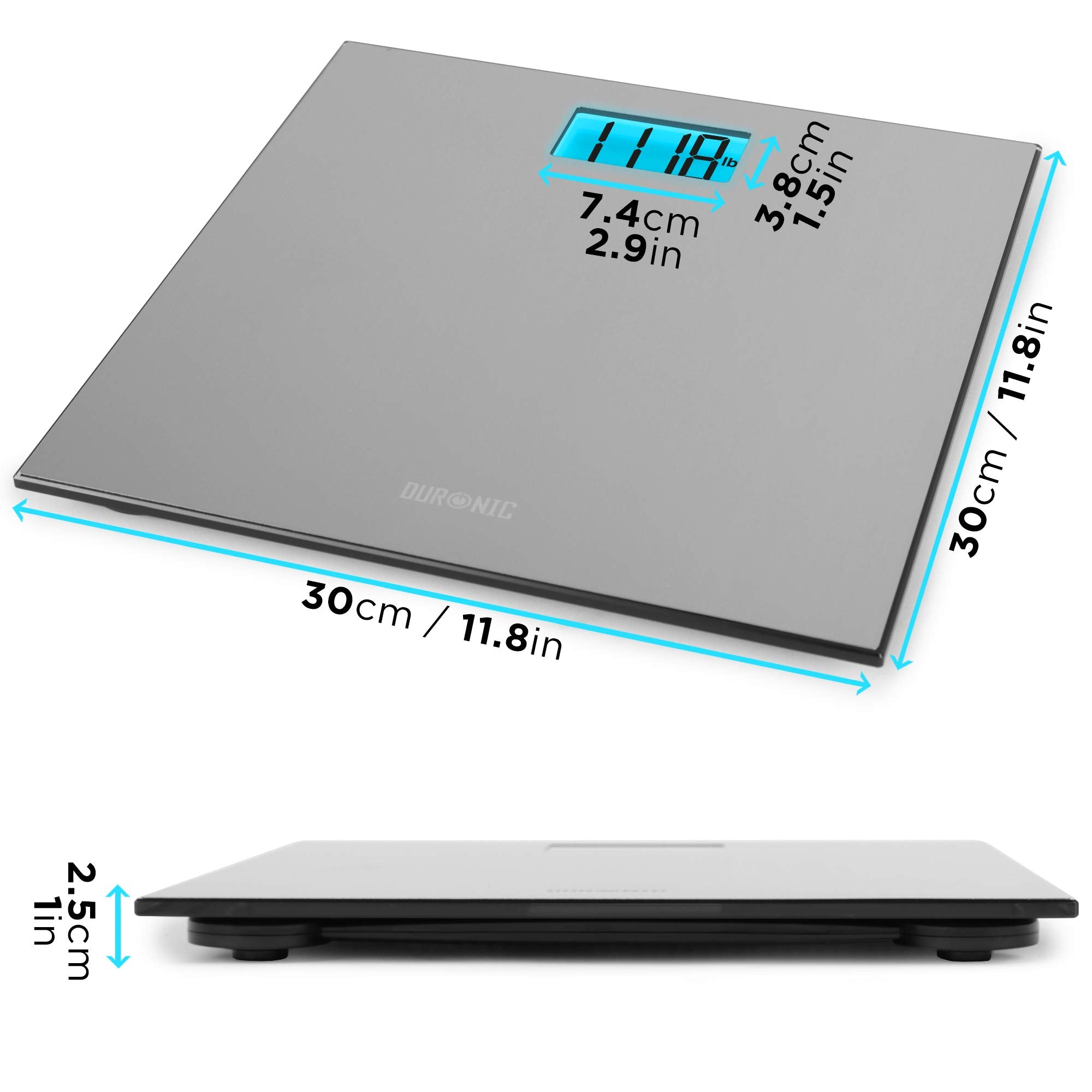 Duronic Digital Bathroom Scale BS103 | Accurate Body Weight Measurement in kg/lb/st | Stainless Steel Platform | Step-On Technology | High Precision Sensors | 180kg Capacity | Perfect for Home Gym, Fitness Tracking & Health Monitoring