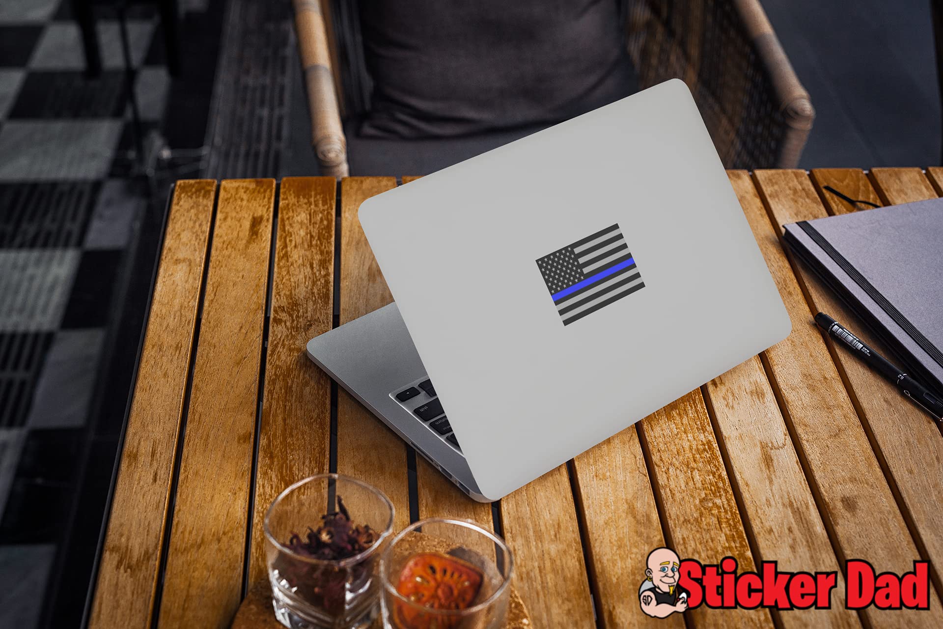 Thin Blue Line American Flag Stickers 2-Pack - Police Support Decals for Helmets, Cars & Laptops