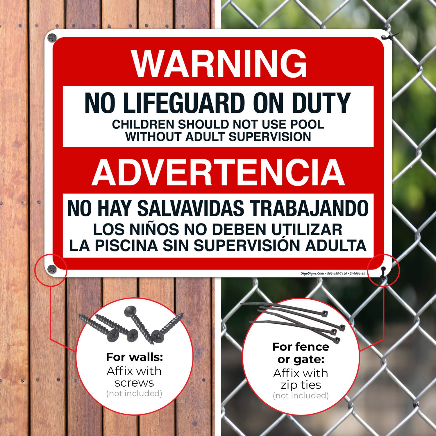 No Lifeguard On Duty Sign - 10x14 Inches Rust-Free Aluminum Pool Safety Sign for Indoor & Outdoor Use - Fade Resistant, Made in USA - Perfect for Swimming Pools, Beaches, and Water Parks