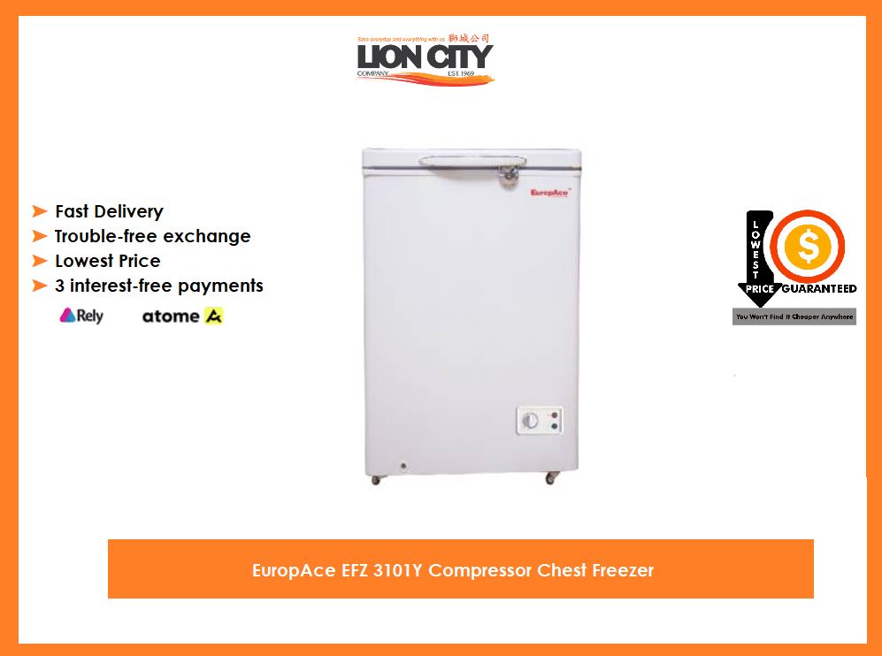 EuropAce EFZ 3101Y Energy Efficient Chest Freezer with Compressor - 3.1 Cubic Feet, Ultra Quiet Deep Freezer for Home, Garage, or Restaurant Use - Perfect for Frozen Food Storage, Ice Cream, and Bulk Meat Preservation