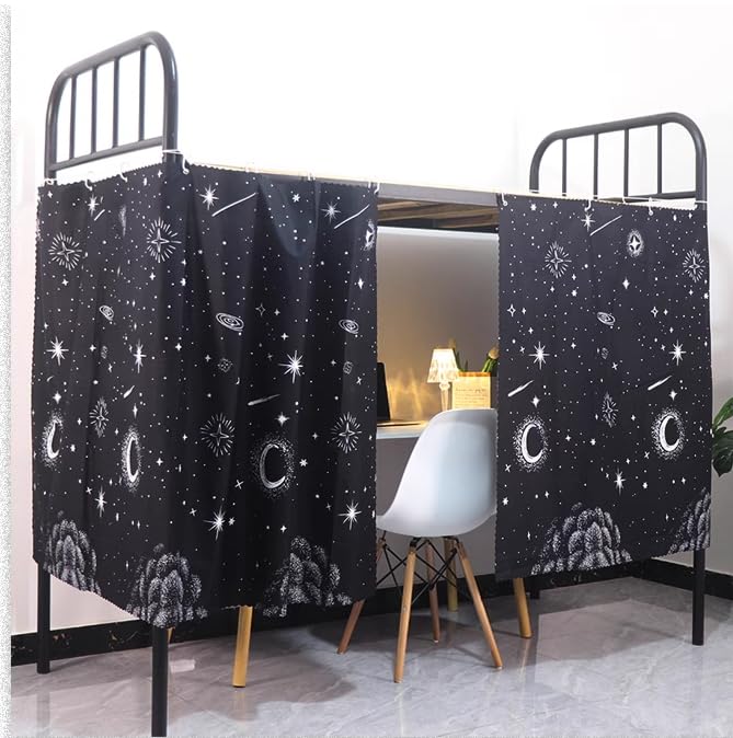 HAOZAIKEJI Blackout Bunk Bed Curtains for College Dorm - Milky Way & Moon Design, Dustproof Loft Bed Canopy with Privacy Shade - Perfect for Bottom Bunk, Dorm Room Decor & Sleep Privacy (Set of 2) | Ideal for Student Dorms, Apartment Lofts & Kids' Bedrooms