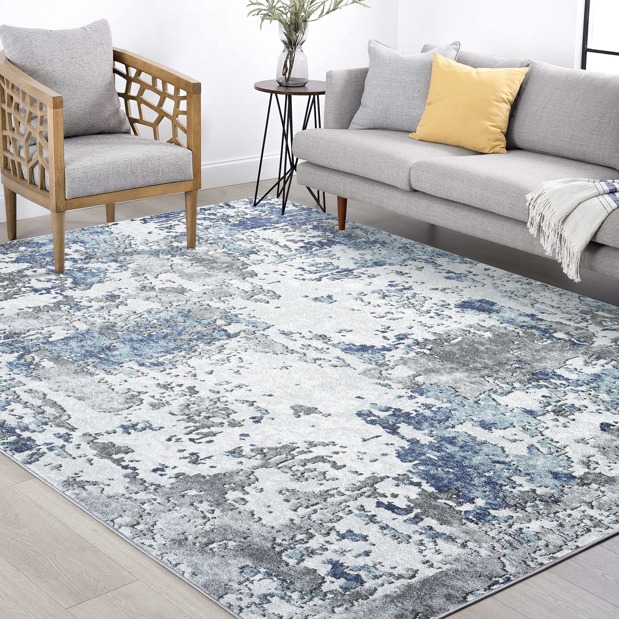 Jose Blue Modern Large Area Rug 8x10 - Contemporary Abstract Carpet for Living Room, Bedroom, Entryway & Foyer - Soft Plush Alfombras para Salas - Perfect for Home Decor, Office Spaces & Cozy Gatherings
