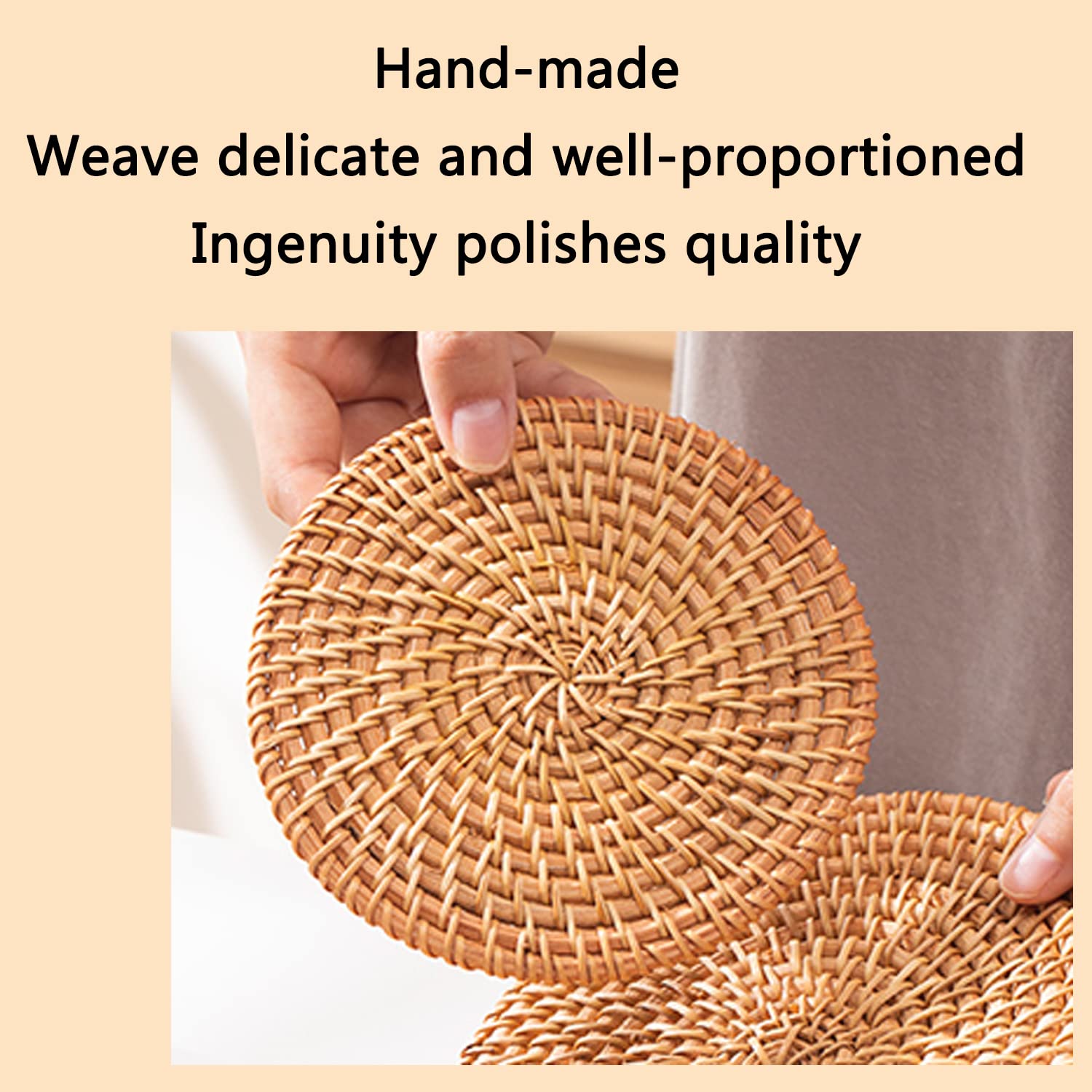 Round Woven Placemats for Dining Table - Natural Farmhouse Style Heat-Resistant Coasters (Set of 4, 8cm) - Perfect for Tea Time, Dinner Parties & Rustic Home Decor