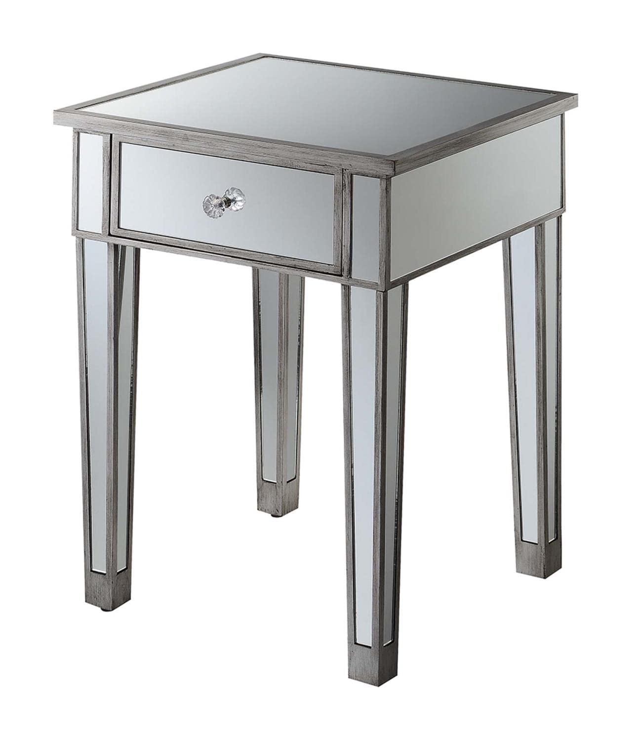 Gold Coast Mirrored End Table with Drawer - Antique Silver Finish & Mirror Top | Stylish Nightstand for Bedroom, Living Room, or Entryway Decor