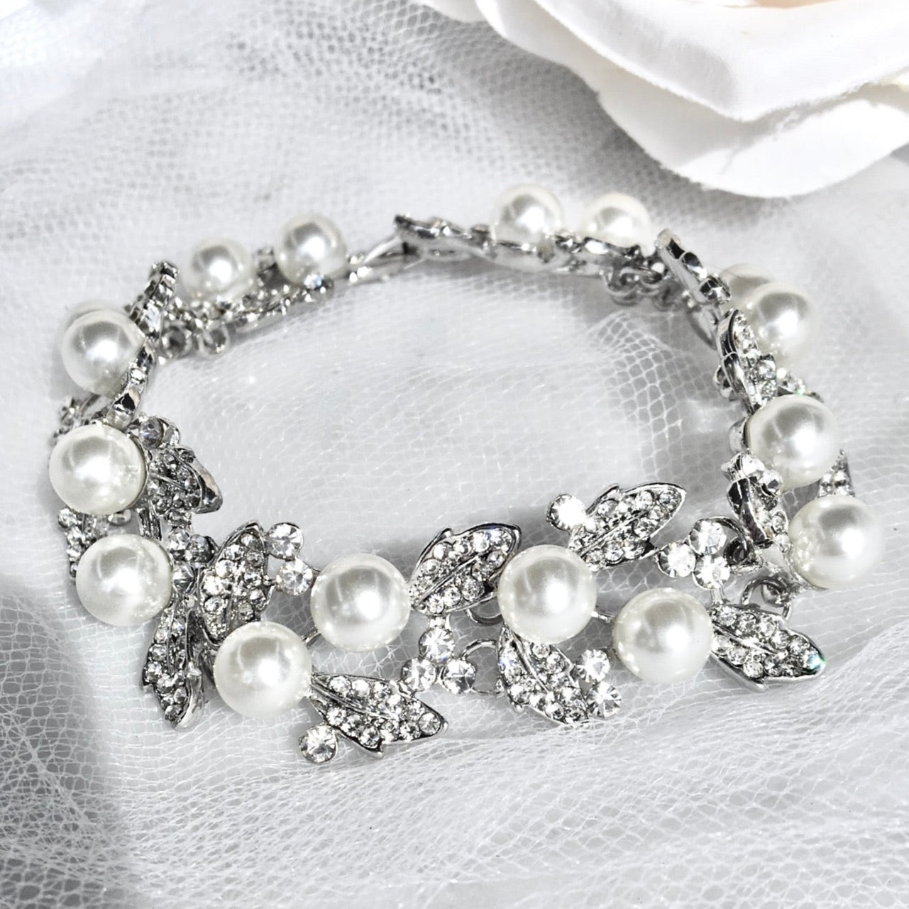 Elegant Sidra Pearl Bridal Jewelry Set - Sterling Silver Bracelet & Earrings for Weddings, Bridal Showers & Formal Events | Perfect Gift for Bride