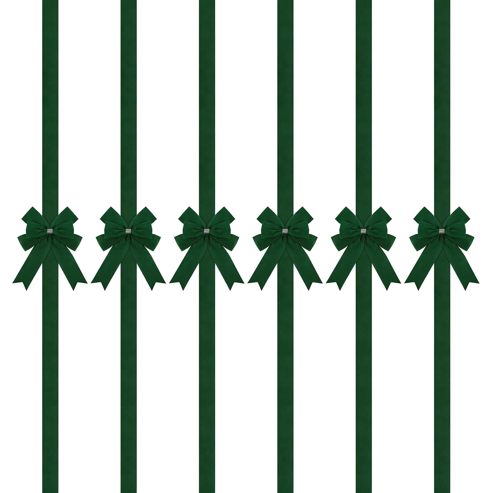 6 Pack Large Green Velvet Ribbon Bows for Cabinet Doors - Holiday Decor for Thanksgiving, Fall, Halloween & Christmas - Perfect for Home, Party & Gift Wrapping Decorations