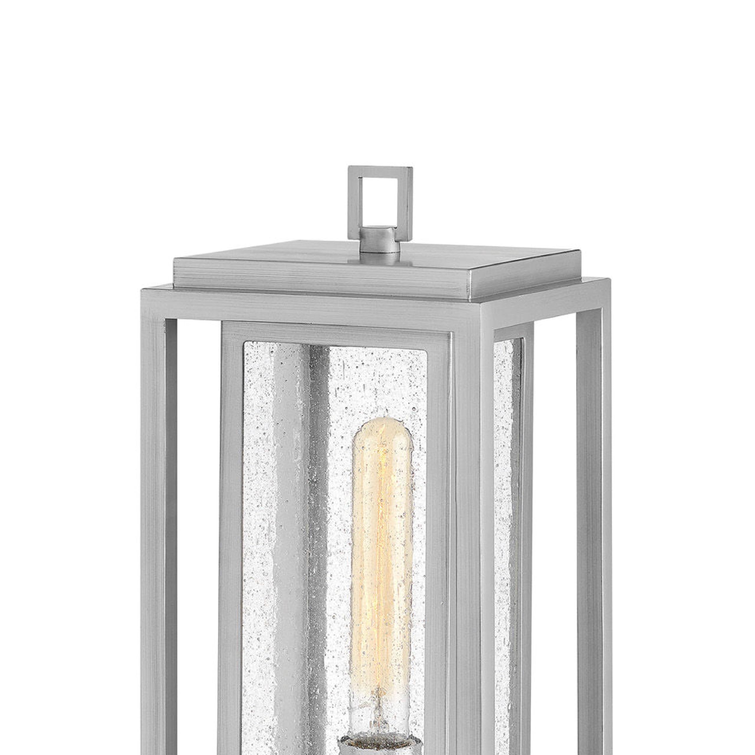 Hinkley Republic 1007SI Medium Outdoor Post Lantern - Modern Coastal Design, Satin Nickel Finish, Double Frame Lighting Fixture for Porch, Garden & Dock Lighting