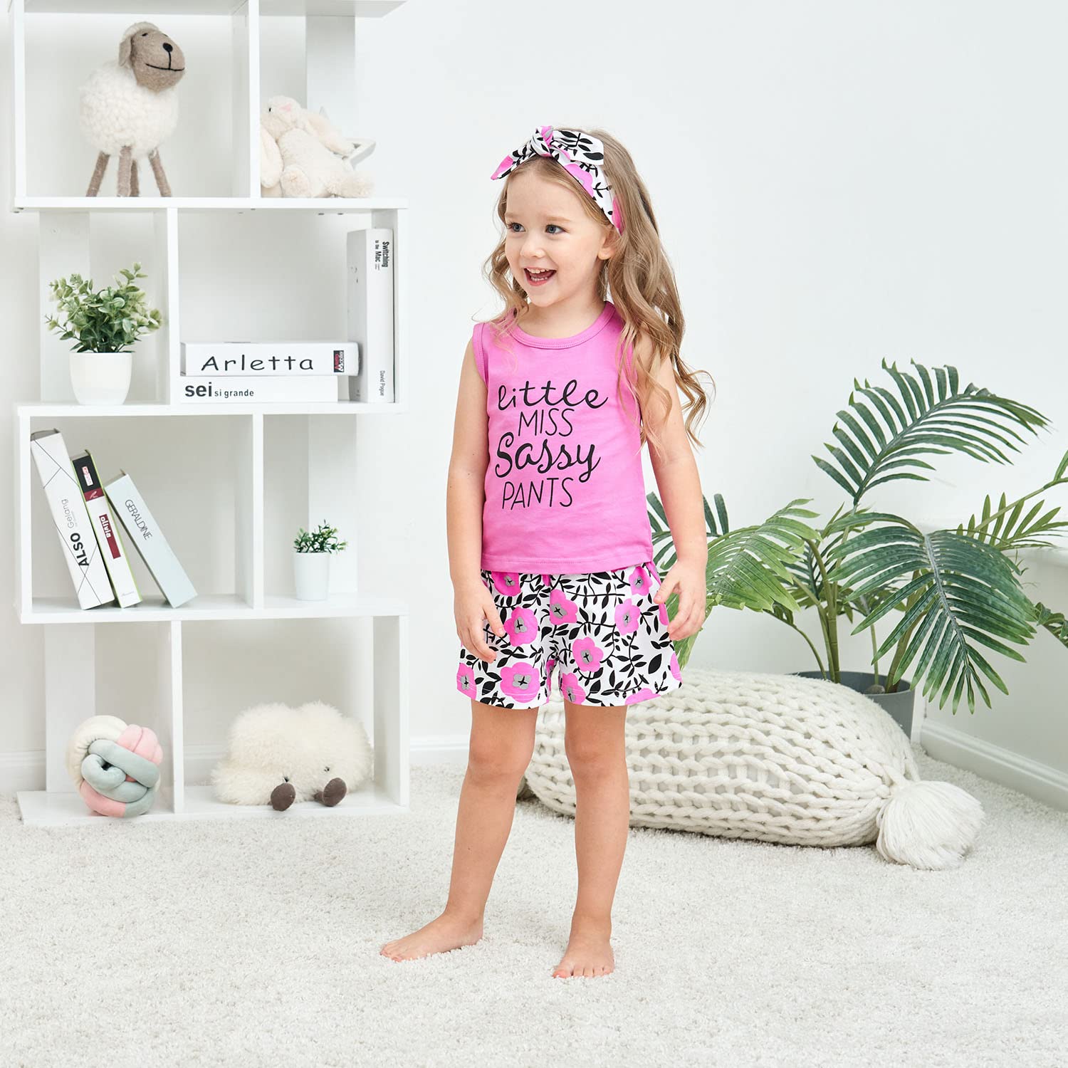 Hipea Toddler Girl Floral Outfit Set - Sleeveless Tank Top, Shorts & Headband for Summer | Cute Playtime & Beach Wear for Little Girls