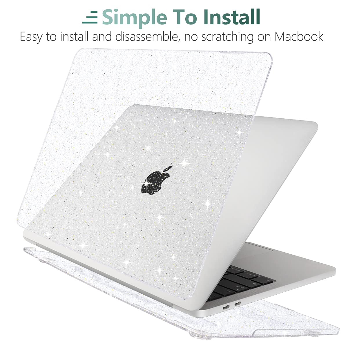 Batianda Clear Glitter Hard Shell Case Cover for MacBook Air 13 inch 2020 2019 2018 (A2337 M1 A2179 A1932) - Includes Keyboard Cover & Screen Protector - Compatible with New Mac Air 13