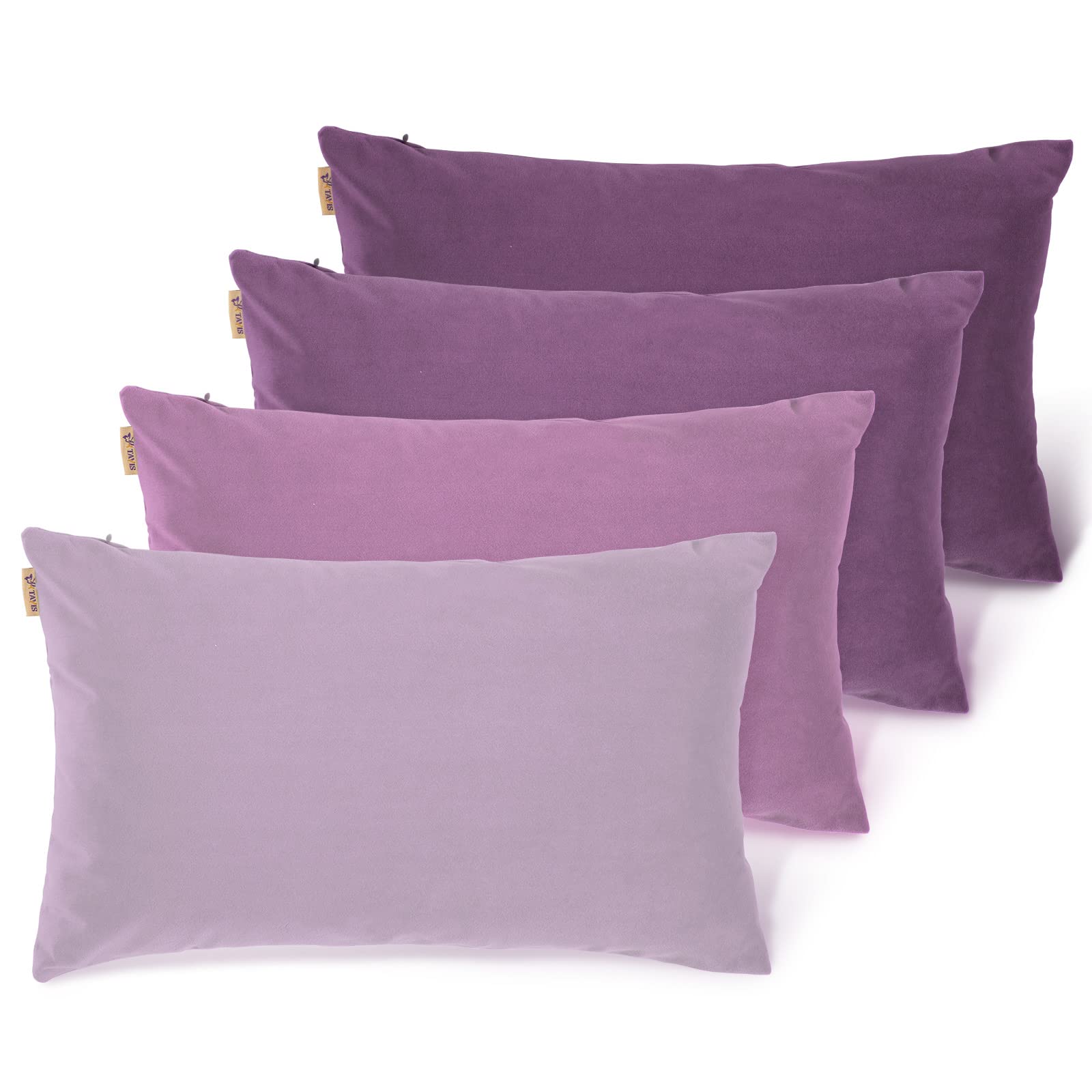 Tayis Purple Lumbar Throw Pillow Covers 12x20 Inch Set of 4 - Soft Velvet Decorative Square Couch Pillow Covers for Sofa, Bed, Car & Home Decor - Perfect for Living Room, Bedroom & Office Accent