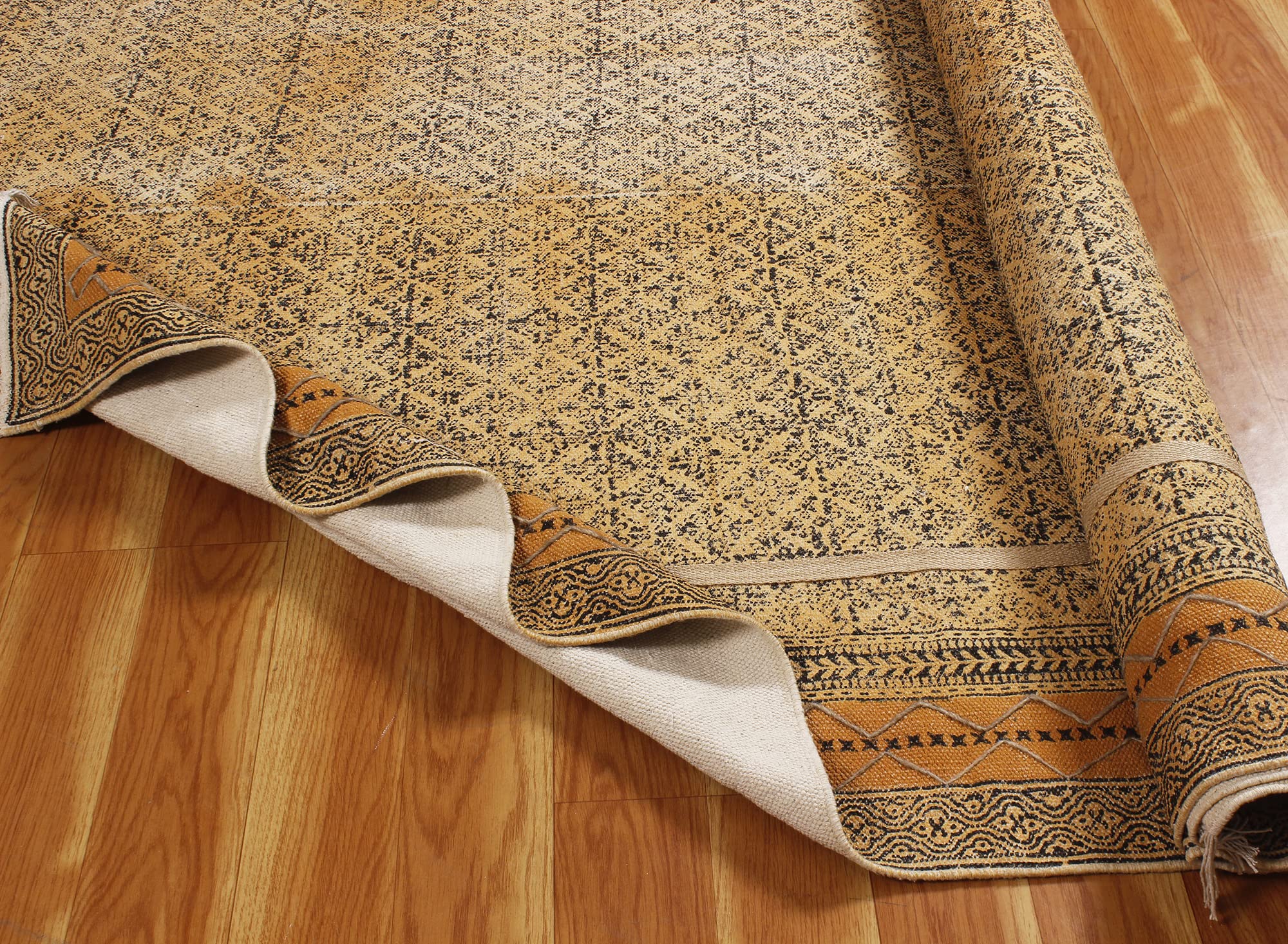 12x18 Ft Bronze & Yellow Cotton Dhurrie Oriental Kilim Rug - Rectangular Flatweave Carpet for High Traffic Areas | Indoor & Outdoor Use | Perfect for Bedroom, Dining Room, Living Room Decor | Durable & Stylish Home Accent