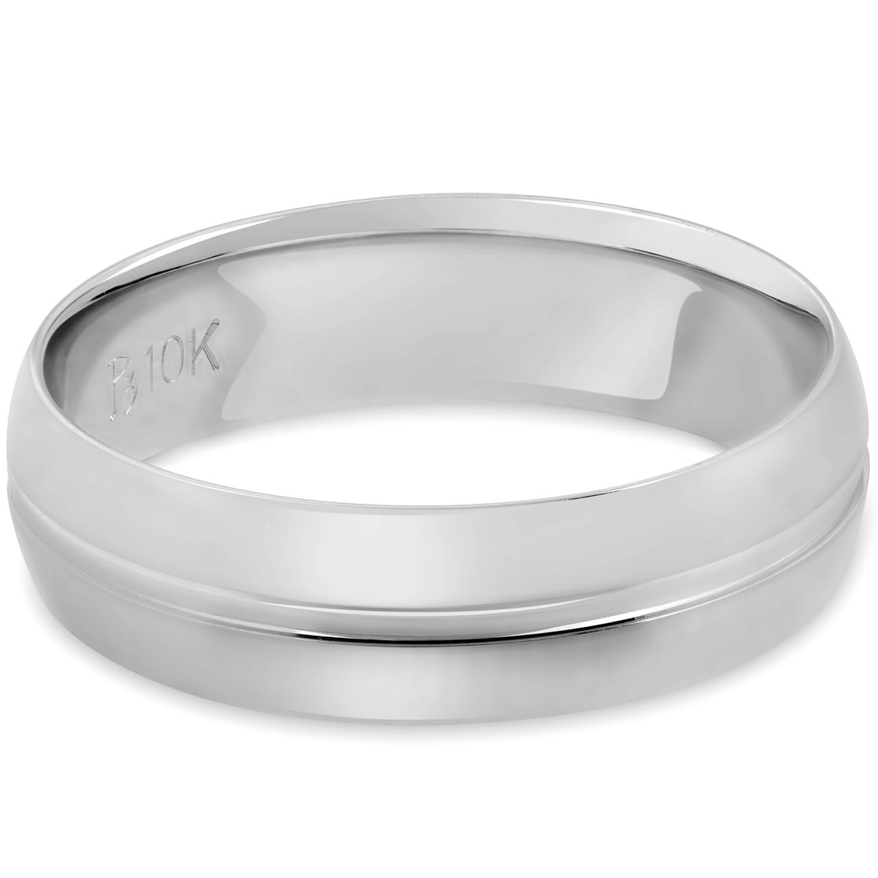 10K White Gold 6MM Polished Dome Carved Comfort Fit Wedding Band Ring for Men - Perfect for Engagement, Anniversary & Everyday Wear