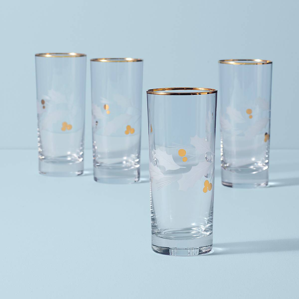 Premium Holiday Gold Highball Glasses Set of 4 - Elegant Cocktail Drinking Glasses for Christmas Parties, Home Bar & Holiday Entertaining