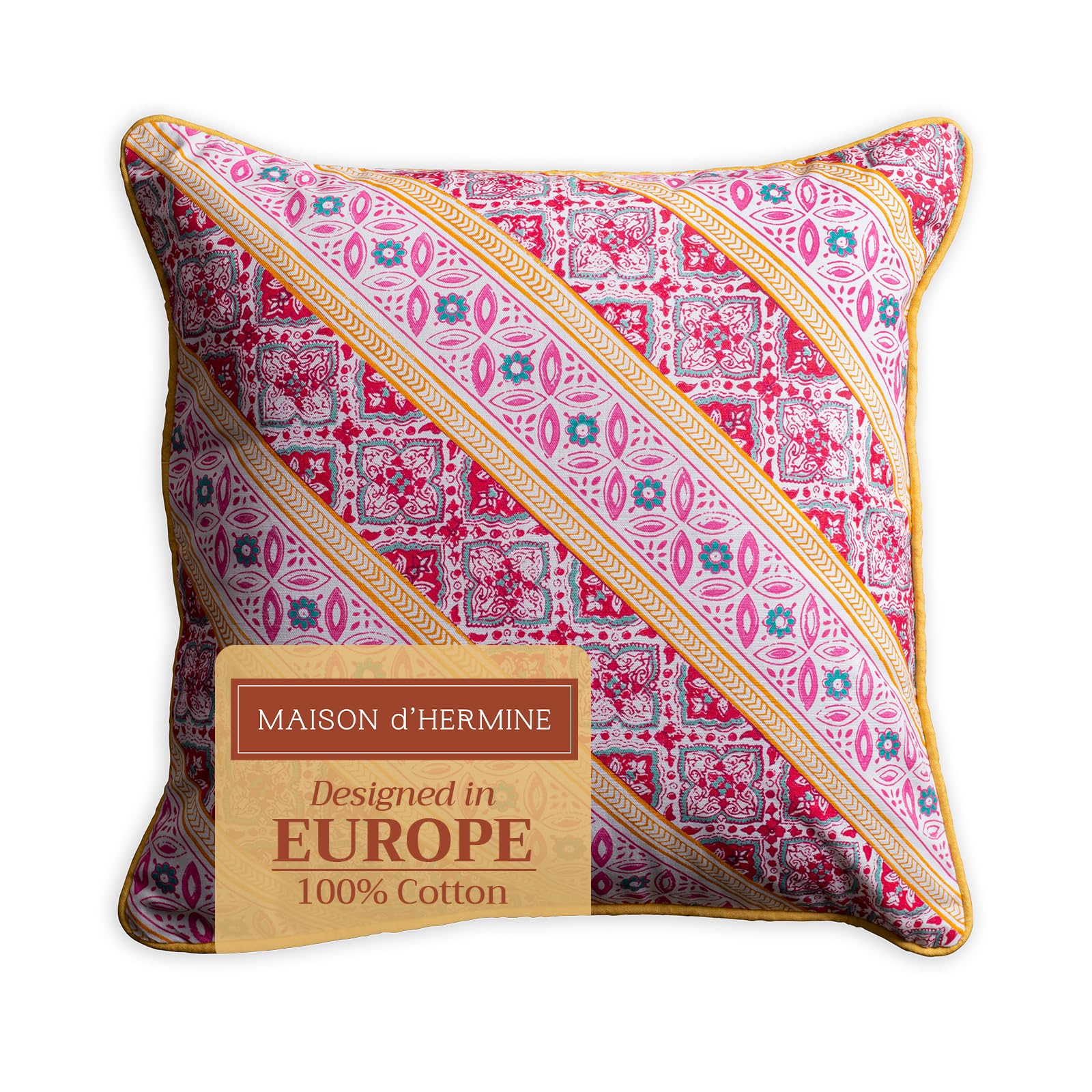 Maison d'Hermine 20x20 Inch Decorative Pillow Covers - 100% Cotton Square Throw Pillow Covers with Hidden Zipper for Sofa, Couch, Bed & Home Decor | Easter Home Accents & Seasonal Decor (Katmandou - Samba Pattern)