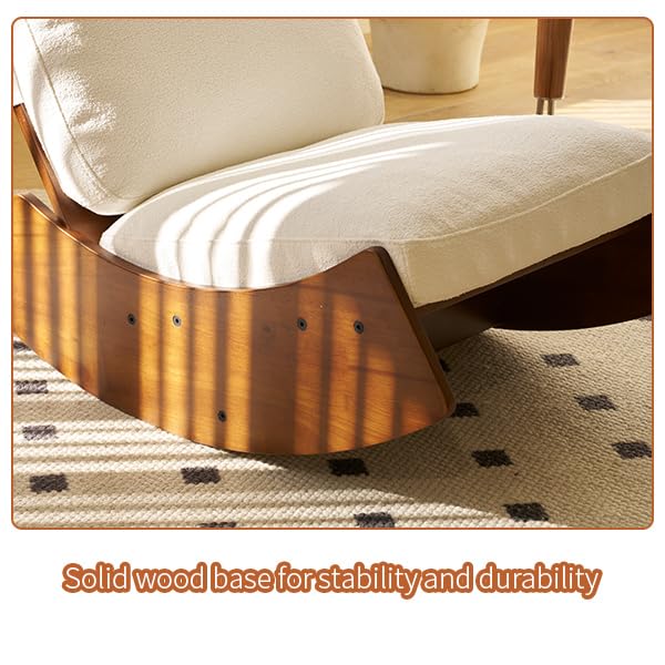 QHITTY Solid Wood Glider Rocking Chair - Modern Nursery Rocker with High Backrest, Armless Corduroy Sofa Chair for Bedroom, Living Room & Study - Perfect for Nursing, Reading & Relaxing (White)