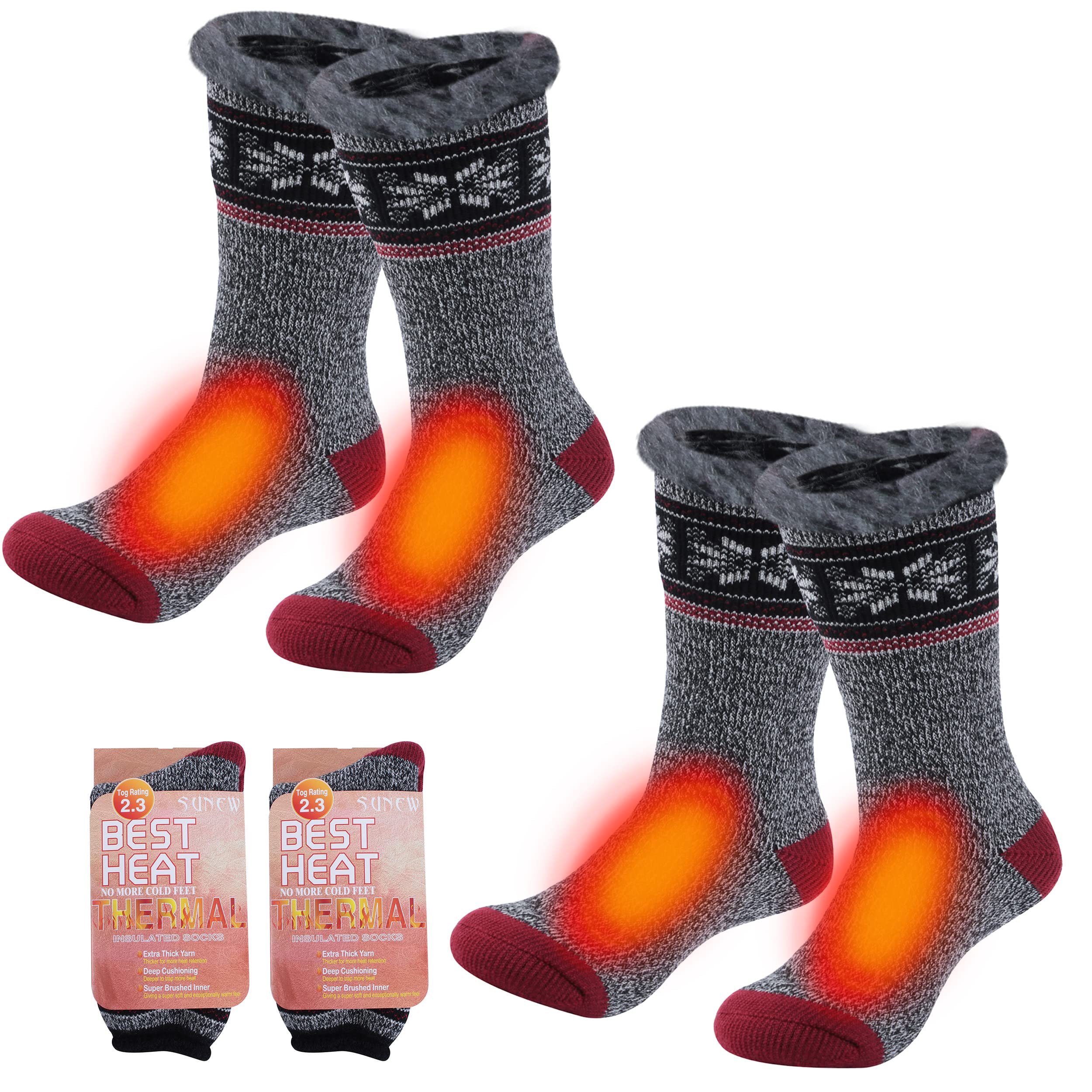 Sunew Thermal Socks for Women & Men - Winter Warm Insulated Thick Crew Socks - Perfect for Cold Weather, Outdoor Activities & Home Comfort