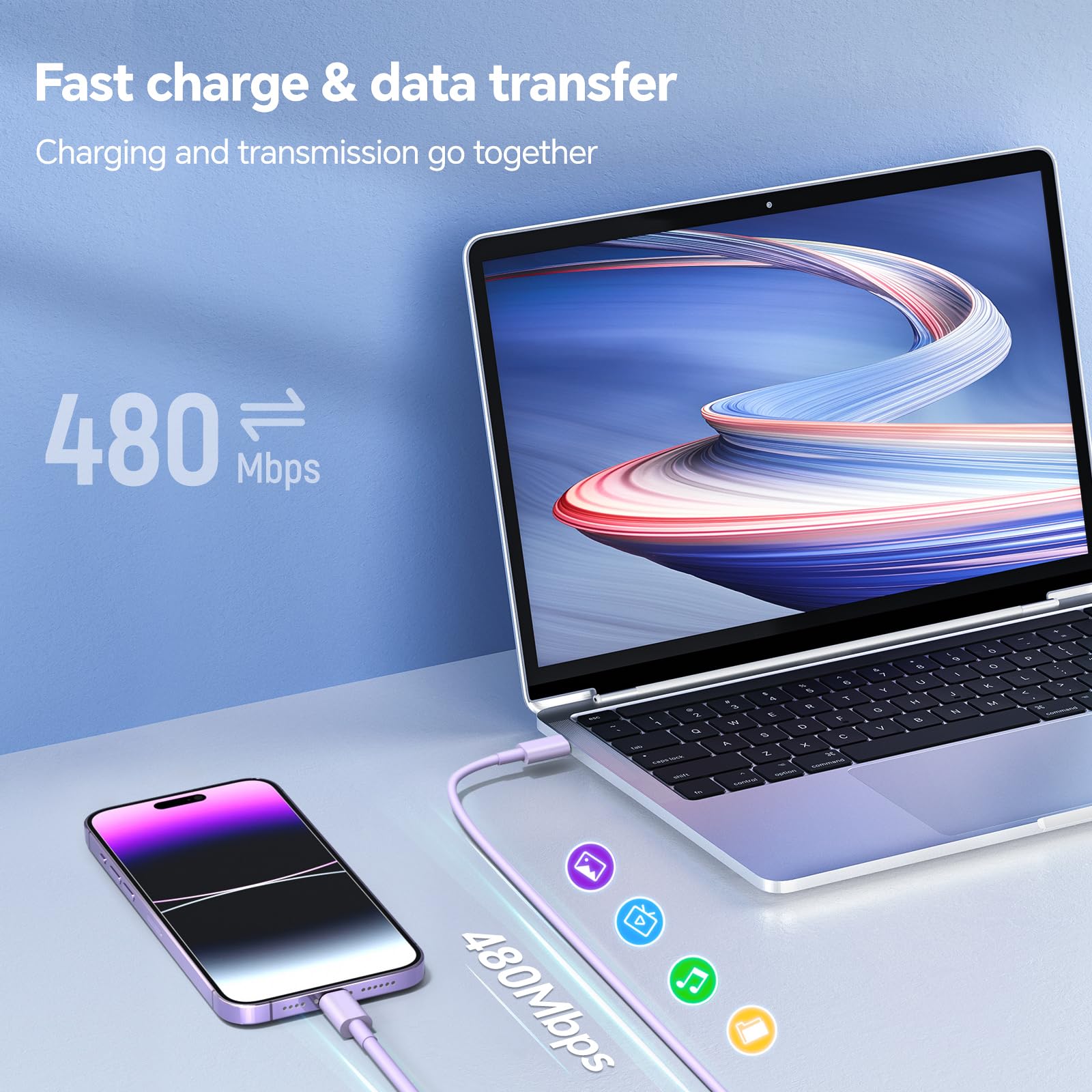 20W USB C Fast Charger 2-Pack with 6FT/10FT Cable - Compatible with iPhone 14/13/12/11 Pro/Max/Plus/XS/XR/X/SE/8 & iPad - Purple Wall Charger for Home, Office & Travel