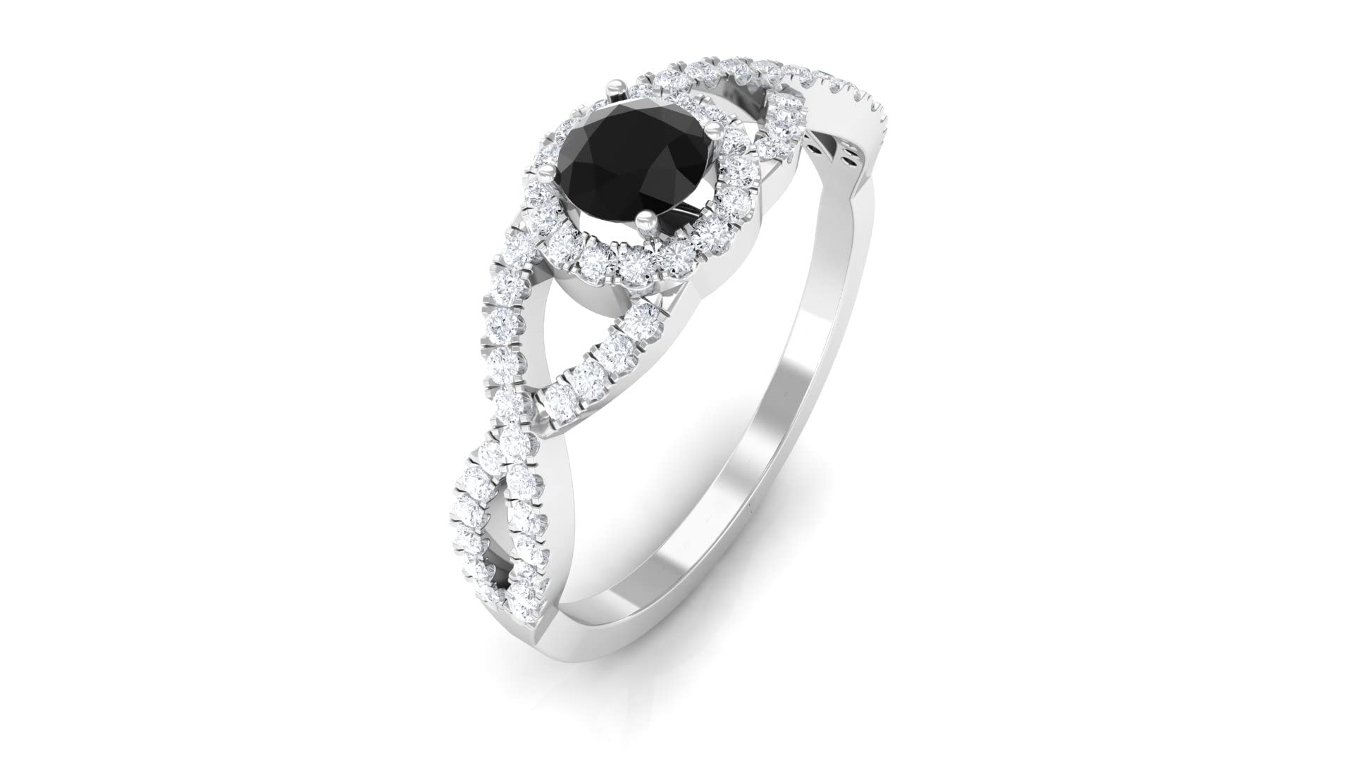 3/4 CT Black Onyx and Diamond Ring for Women - 4mm Round Crisscross 14K Gold Engagement Ring - Elegant Jewelry for Weddings, Anniversaries & Special Occasions