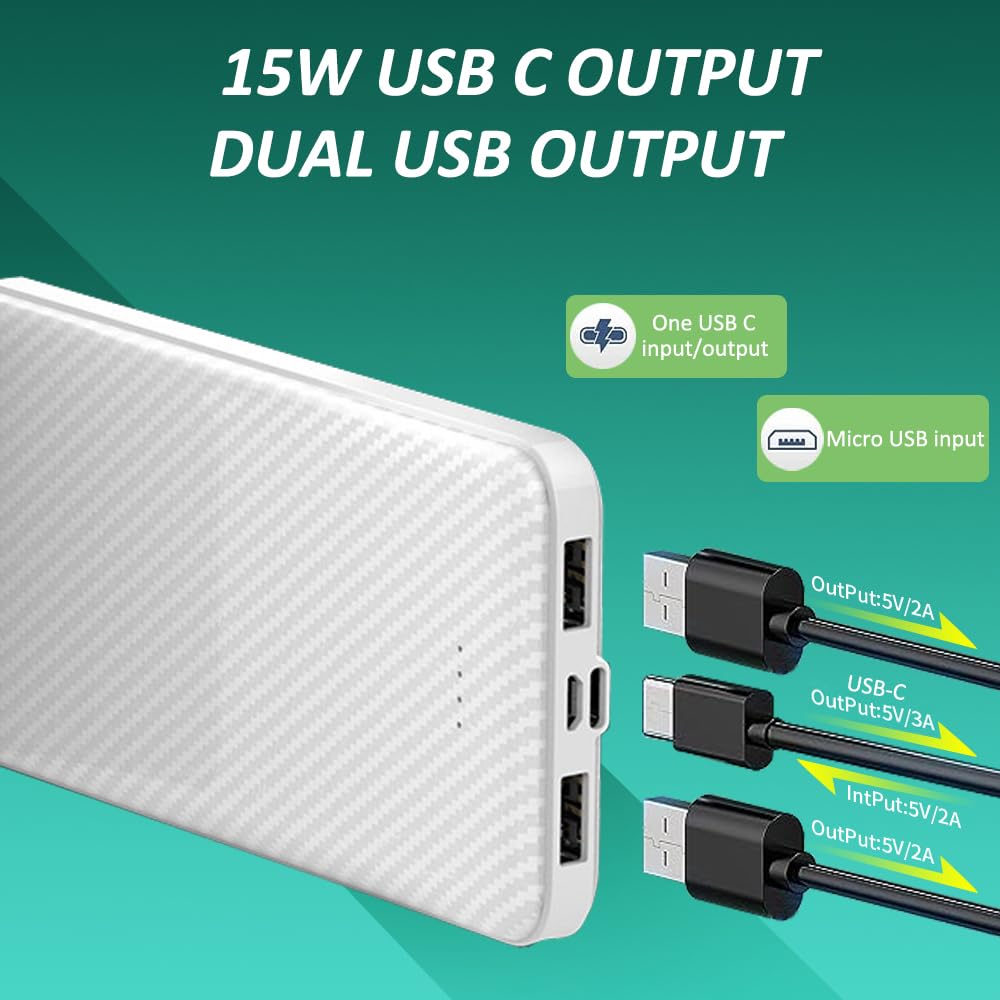 SLuB 12000mAh Portable Charger Power Bank with 3A USB-C Fast Charging | Slim & Lightweight External Battery Pack for iPhone, Samsung, Tablets | Perfect for Travel, Camping, and Emergency Power Backup