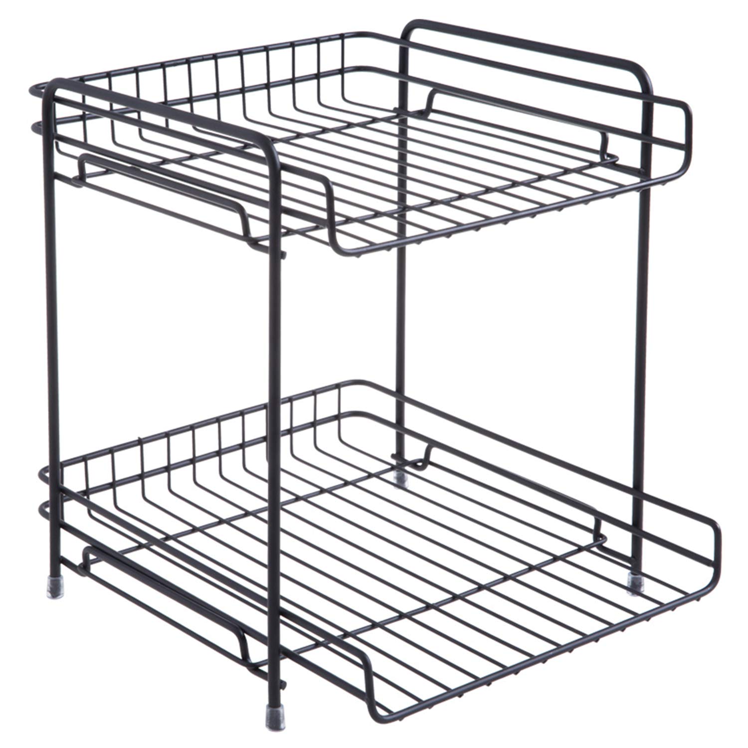 2 Tier Stackable Under Sink Organizer - Mesh Cabinet Storage Basket Shelf Rack for Kitchen, Bathroom, Countertop - Space Saving Home Organization Solution (Black) | Perfect for Small Spaces, Under Sink Storage & Clutter-Free Countertops